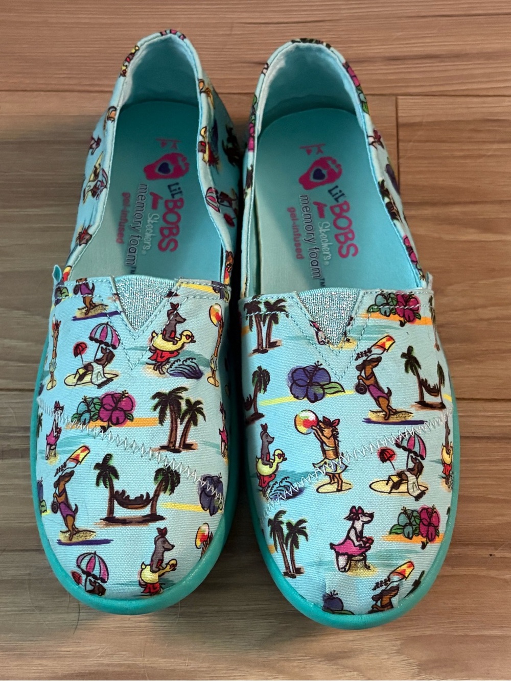 Skechers Lil' BOBS Light Blue Tropical Print Kids Sneakers